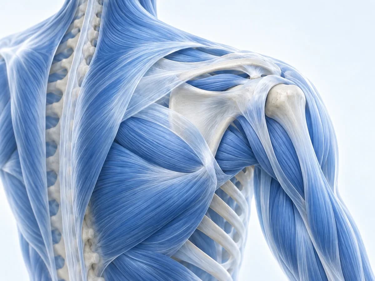 Anatomical illustration of shoulder muscles and layers of fascia