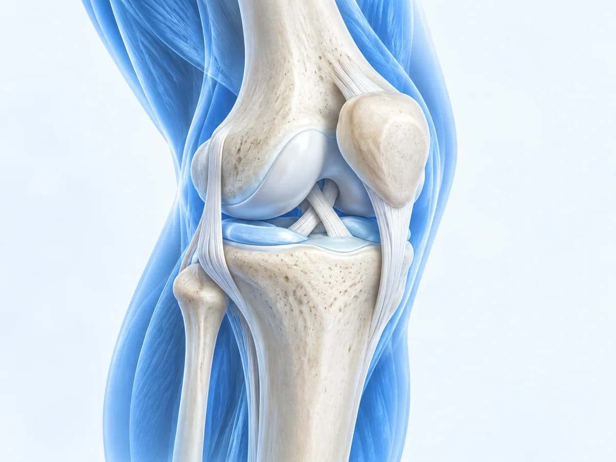 Anatomical illustration of the knee joint and supporting ligaments